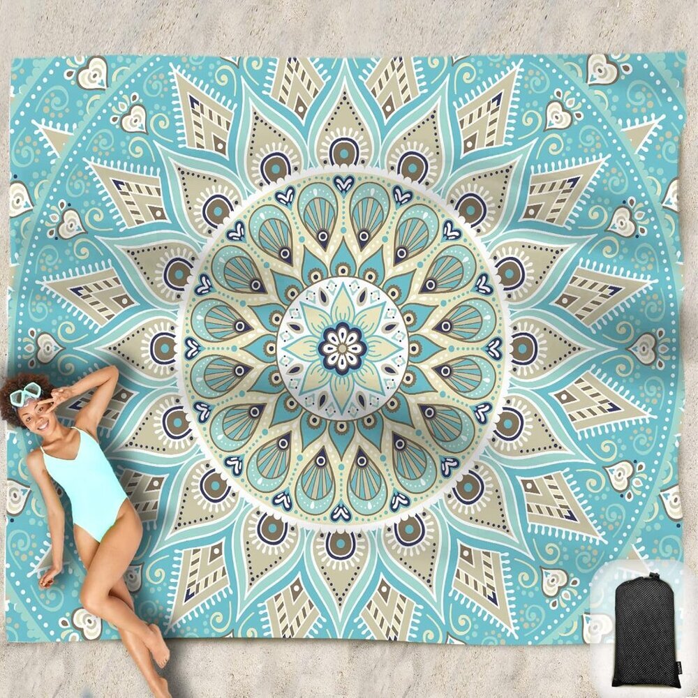 Beach Blanket Waterproof Sandproof Oversized 95”x 80”,Sand Free Beach Mat with C